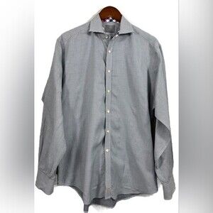 TD Thomas Dean Plaid 100% Cotton Gingham Button up Shirt Size Large